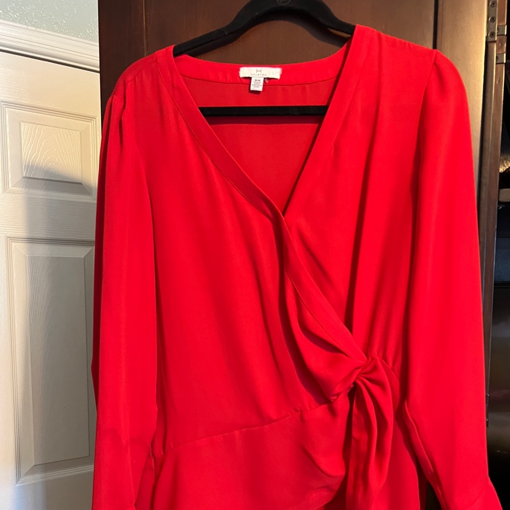 Red long sleeve Halston tunic blouse.  Great fir the Holidays